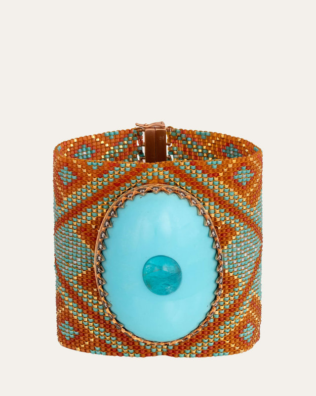 18K Rose Gold Beaded Bracelet with Turquoise, Apatite and Diamonds
